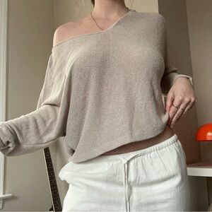 H&M Women's Off-Shoulder Taupe Knit Sweater